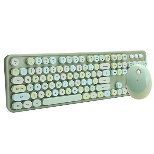 Lairun Draadloos Toetsenbord en Muiscombinatie, 2.4G Stille Schattige Kleurrijke Ergonomische Compacte Toetsenbordmuis, 104 Ronde Retro Typemachine Keycaps-toetsenbord met Numeriek Toetsenblok(Groente)