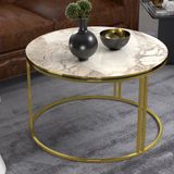 en.casa Salontafel Aulum rond 50x70 cm marmer wit en goudkleurig