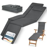 Beautissu 2x Set LoftLux DC tuinkussen voor deckchair 175 x 45 x 5 cm – ligbedkussen grafiet grijs - tuinkussens hoge rug - kussen ligstoel