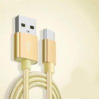 Little Boutik Kabel Metaalversterkt nylon oplader USB/Type C 1,5m Gevlochten Goudkleur Compatibel Samsung LG Sony Wiko Blackberry Motorola Asus Huawei Honor Archos TEENO Little Boutik®