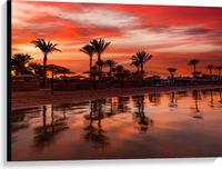 Merkloos / Sans marque Take your time Canvas - Strand - Zee - Zonsondergang - Parasols - Palmbomen - 100x75 cm Foto op Canvas Schilderij (Wanddecoratie op Canvas)