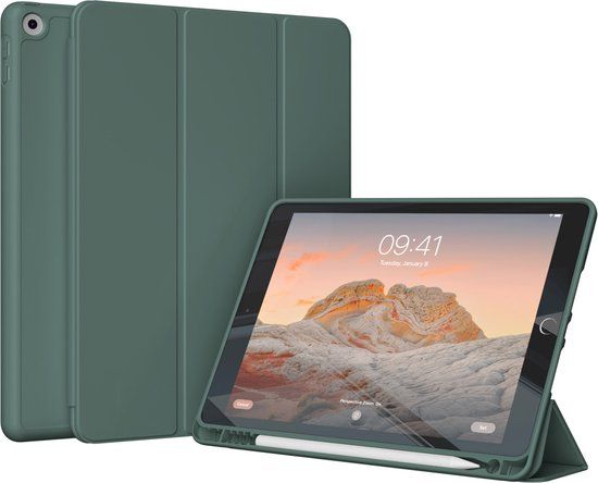 Accezz Smart Silicone Bookcase - Tablet Hoes - Donkergroen - Geschikt voor Apple iPad 7/8/9 10.2"
