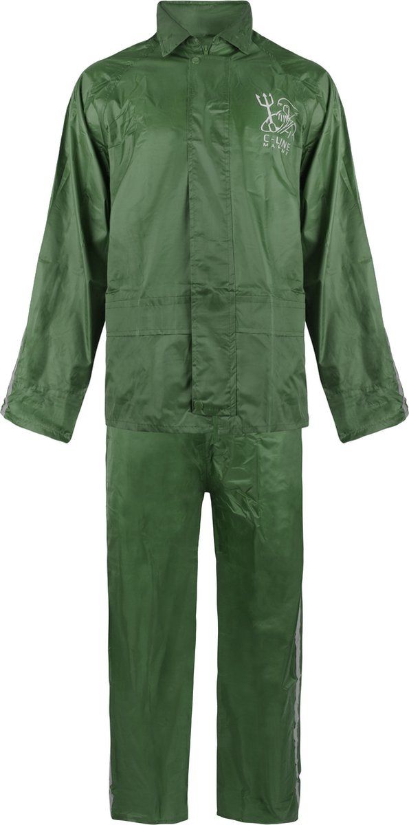 C-Line Regenpak met Capuchon - Groen - Reflecterend - Volwassen maat S