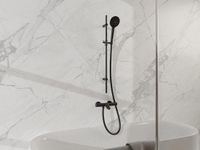 Fortifura Calvi Badkraan - met glijstangset - ronde handdouche - gladde doucheslang - mat zwart