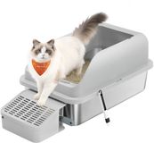 Feandrea Bac à litière pour chat – Acier inoxydable – Avec bord haut – Accessoires inclus