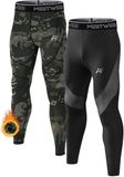 MEETHOO 2 Stuks Thermo Legging Heren - Thermisch Ondergoed - Zwart/Zwart Camo - S