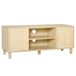 HOMCOM Meuble TV Banc TV 2 Placards 115L x 40l x 48H cm Aspect Bois Clair 2 Niches, Porte Cannage en Rotin, MDF