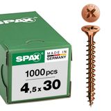 SPAX Universele schroef, 4,5 x 30 mm, 1000 stuks, Voldraad, Verzonken kop, Kruiskop Z2, 4CUT, Gebruineerd