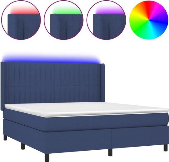 vidaXL Boxspring met matras en LED stof blauw 180x200 cm