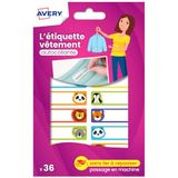AVERY - 36 voorgedrukte etiketten voor het beschrijven van kleding met diermotieven, formaat 4,5 x 1,3 cm
