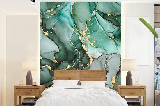 Nr1Wallpaper Fotobehang Goud Marmer Groen - 190x260 cm - Vliesbehang