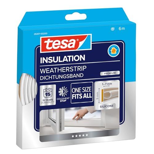 tesa INSULATION Sealing Tape Premium - Zelfklevende siliconen afdichtingstape voor isolerende spleten bij ramen en deuren - Transparant - 6 m x 9 mm x 7 mm