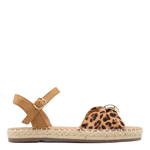 Graceland suède espadrilles met panterprint cognac/zwart