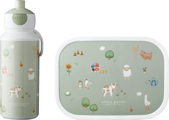 Mepal lunchset Campus – Broodtrommel en Drinkbeker voor kinderen – Bento box – Pop-up drinkfles – Little Farm