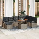 vidaXL Tuinbank Set 9-delig Grijs Polyrattan