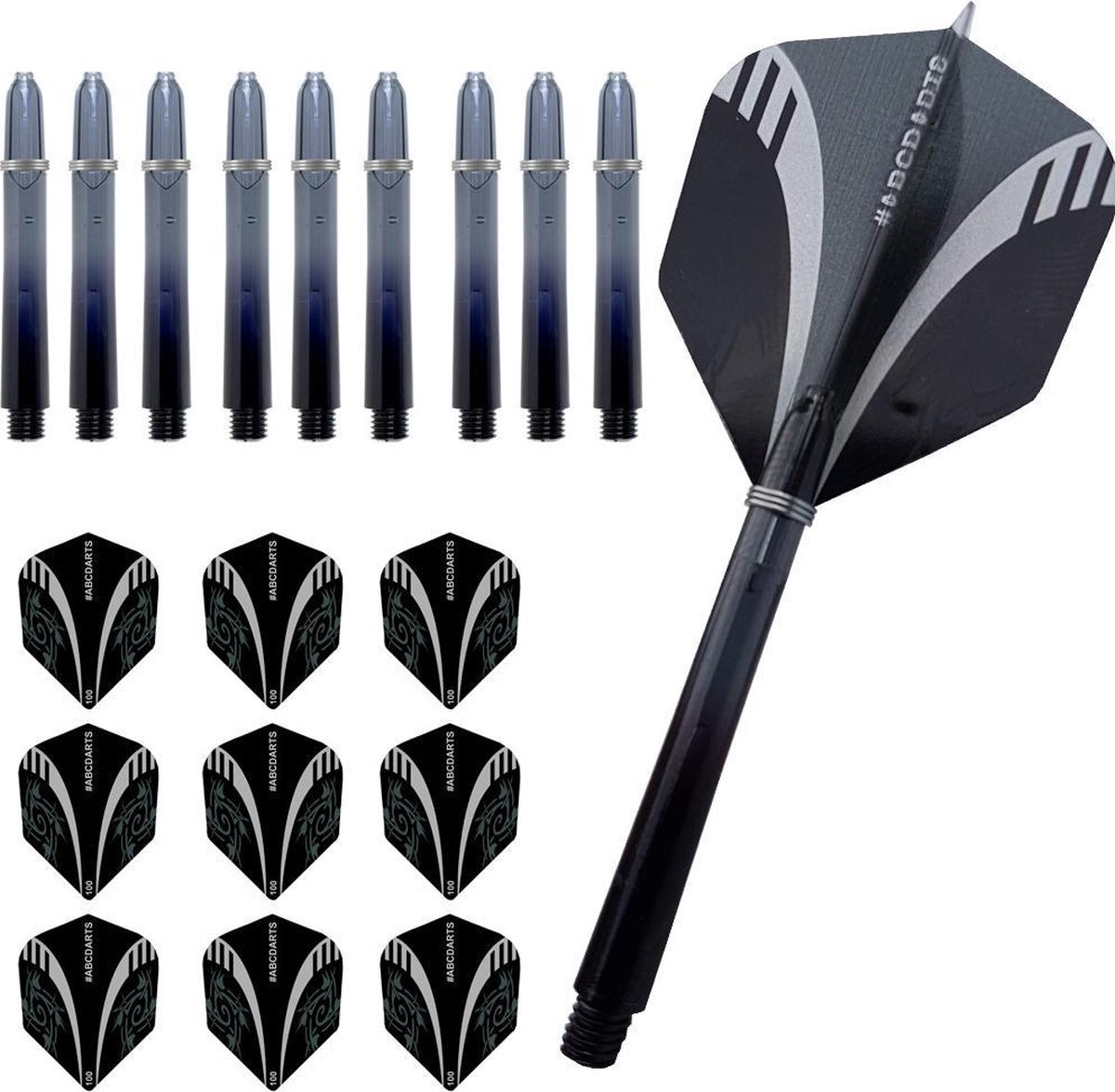 ABC Darts ABC Dart - Dart Flights en Darts Shafts Short - Tribal zwart - 3 sets