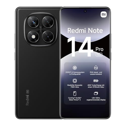 Xiaomi Redmi Note 14 Pro 5G smartphone, 12+512GB, Black, 200MP AI Camera