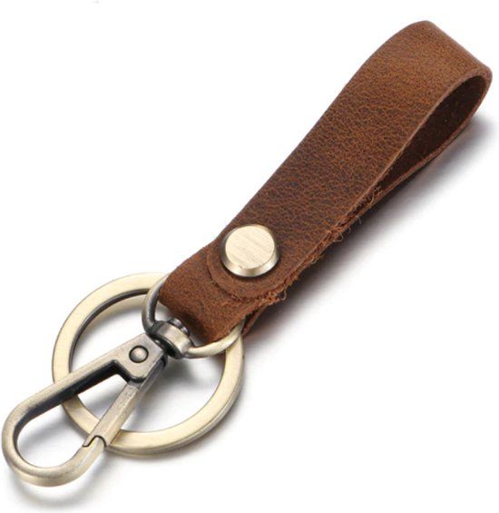 LGT JWLS Lookinggoodtoday Sleutelhanger Heren Leer Bruin met Musketon en Ring
