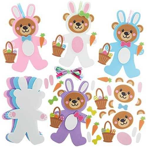 Baker Ross FX503 Paashaas Teddybeer Mix en Match decoratie sets - Set van 8, Kinderen Schuim Paas Knutsel decoratie