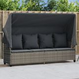 Prolenta Maison Exclusive - Ligbed met zonnedak en kussen, grijs, van polyrotan