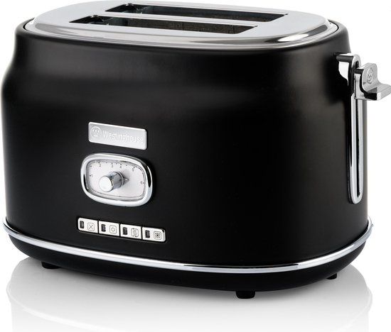 Westinghouse Retro Broodrooster - 2 Slice - Zwart - Met Warmhoudrek