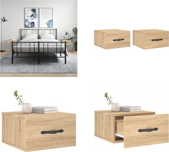vidaXL Nachtkastjes - Set van 2 - Wandgemonteerd - 35x35x20 cm - Sonoma Eiken