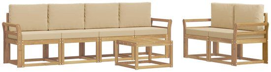 vidaXL - Bank loungeset - 6 zitplekken - Acacia hout - Wit en Beige