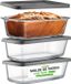 NutriChef Glazen Broodvormen – 6-delige set stapelbare bakvormen (3 vormen + 3 deksels) – Oven-, magnetron- en vaatwasserbestendig 1.8 L