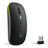 Oplaadbare, TQQ Oplaadbare draadloze muis, 7 kleuren verlichte muis met 2,4 GHz mini-USB-ontvanger, gamingmuis, compatibel met laptop, pc, computer, Chromebook, notebook (zwart)