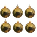 Decoris Boules de Noël - 12x pièces - or - verre - 6 cm - brillant - décoration de Noël - avec ruban d'accrochage doré