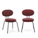 COLAMY Moderne stoffen eetkamerstoelen, set van 2, Mid-Century gestoffeerde eetkamer- en keukenstoelen met gebogen rugleuning, zwarte metalen poten, ronde zitting, rood