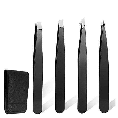 Istloho 4 stuks wenkbrauwpincetten set met etui | Pincet wenkbrauwen epileren | Professioneel met grip coating