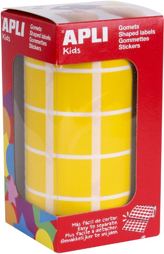 Apli Kinder Stickervellen Vierkanten op Rol, Geel