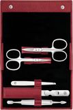 Zwilling Manicureset (5-delig, nagelverzorging en pedicure, met echt leren etui, nagelschaar en nagelriemschaar), van gepolijst roestvrij staal, rood