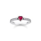 Thomas Sabo Ring Dames Zilver 925 Rood Wit Hart TR2448-640-10-58 Maat 58