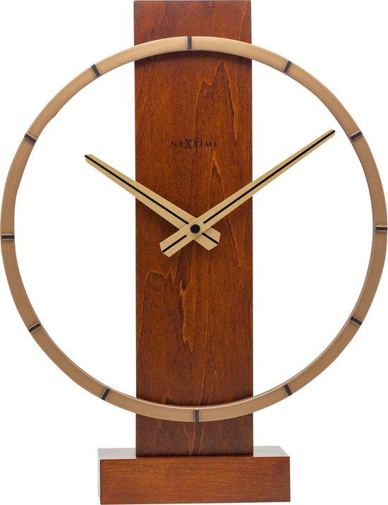 NeXtime Carl Small Tafelklok - Bruin - Hout - 34 cm