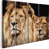 Artaza Canvas Schilderij Vierluik Leeuw en Leeuwin - 80x60 cm
