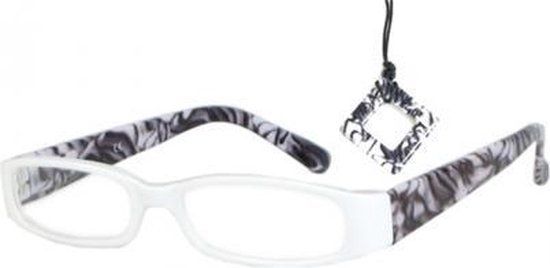 Hip leesbril +2.0 wit/zwart met hanger