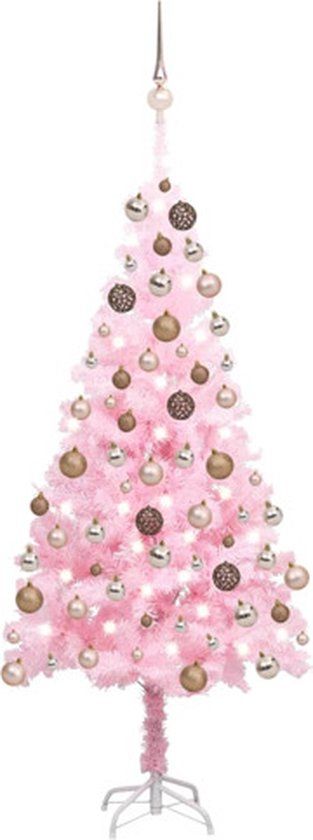 vidaXL Kunstkerstboom met verlichting en kerstballen 150 cm PVC Roze