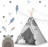 Nukido Tipi-tent voor kinderen met slinger en lampjes - grijs met sterren