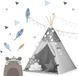 Nukido Tipi-tent voor kinderen met slinger en lampjes - grijs met sterren