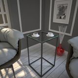Industriële Comforty Industriële zijtafel, antraciet, 35 x 62 x 35 cm, 100% melamine gecoat deeltjesbord, 18 mm, metalen poten, glazen top, perfect voor moderne hotel- en woondecoratie