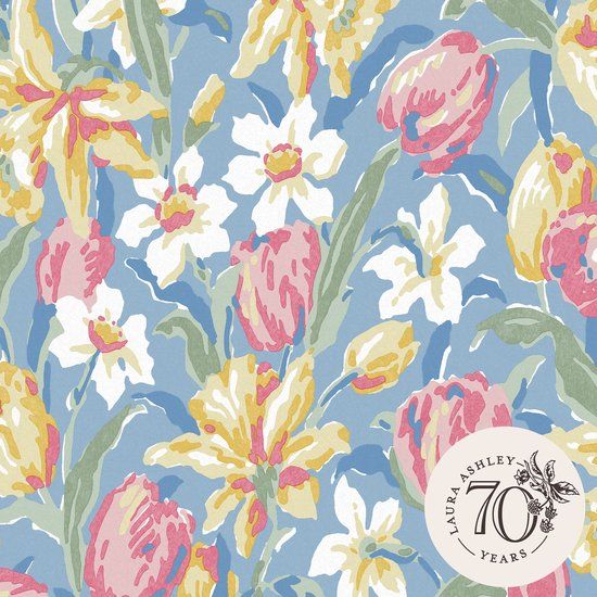 Laura Ashley Vliesbehang | Tulips China Blue - Blauw | 5011583545906