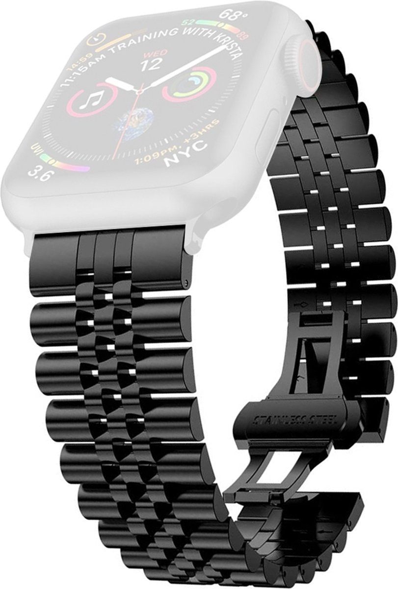 By Qubix Qubix Metalen schakelband - Zwart - Geschikt voor Apple watch 38mm / 40mm / 41mm