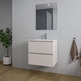 Saniclass Chaci Badkamermeubelset - 60x46x55cm - keramische wastafel wit - 1 ovale wasbak - 1 kraangat - 2 lades - rechthoekige spiegel - mat cotton (beige)