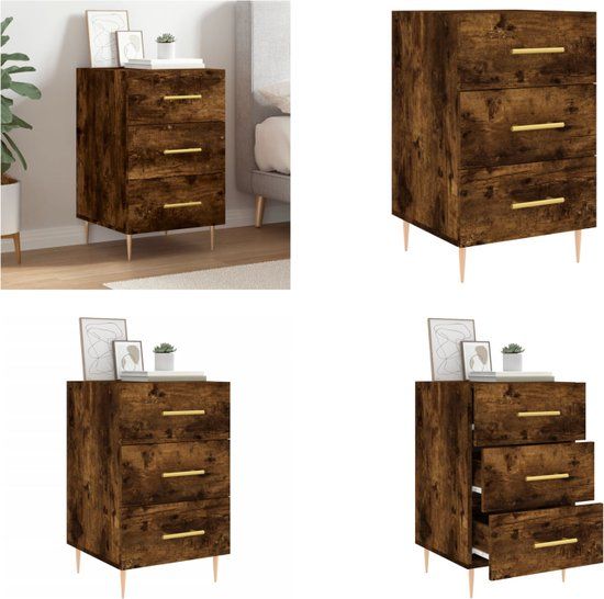 vidaXL Nachtkastje 40x40x66 cm Bewerkt Hout Gerookt Eikenkleurig