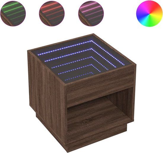 VidaXL Nachtkastje en Tafeltje voor naast het bed Eiken met LED 50x50x50 cm