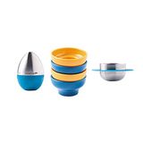 Mastrad F65560 Set eieren, zachtkookplaat, kunststof, geel/blauw/zilver, 6,5 x 6,5 x 14 cm