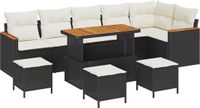 vidaXL Tuinbank Set 10-delig Zwart Poly Rattan