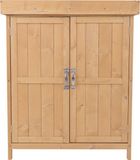 Outsunny Tuinkast weerbestendig 74x43x88cm dubbele deur 2 vakken naturel | dennenhout
